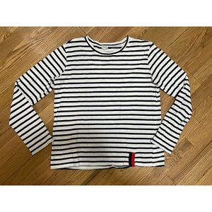 Kule The Classic Long Sleeve Cream and Navy Stripped Shirt, Women's Large